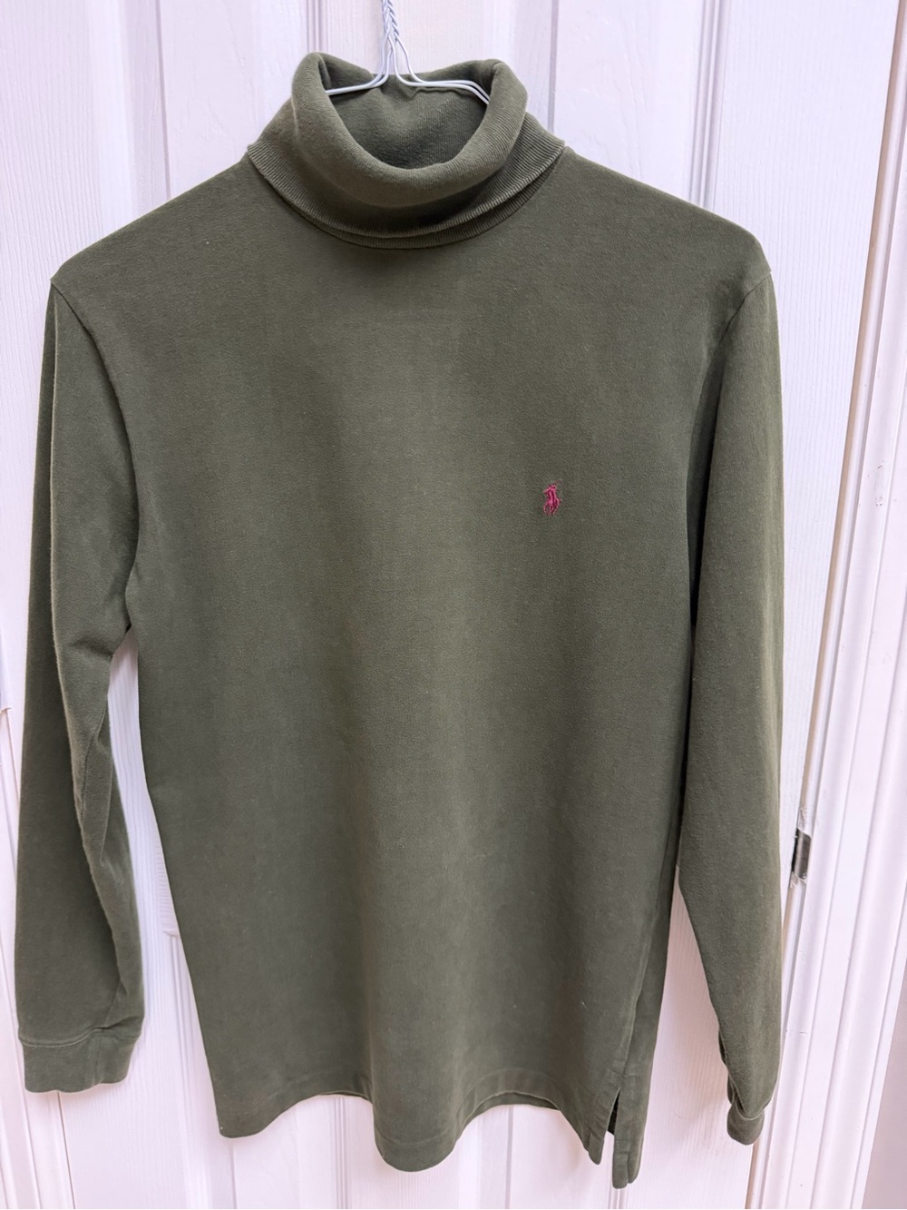 Ralph Lauren Olive Green Turtleneck with Pink Pony Logo